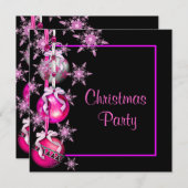 Invitation Snowflakes Ornements Hot rose Noël fête (Devant / Derrière)