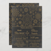 Invitation Snowflakes parties scintillant or Baby shower d'hi (Devant / Derrière)