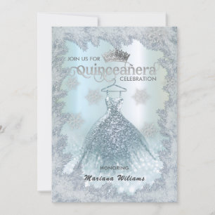 Invitation Snowflakes robe bleue ombre tiara Quinceañera