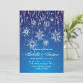 Invitation Snowflakes Royal Blue Glam Diner Party (Debout devant)