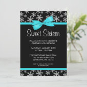 Invitation Snowflakes Turquoise Bow Winter Wonderland Sweet 1 (Debout devant)