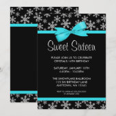 Invitation Snowflakes Turquoise Bow Winter Wonderland Sweet 1 (Devant / Derrière)