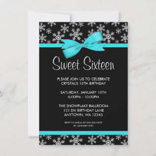 Invitation Snowflakes Turquoise Bow Winter Wonderland Sweet 1