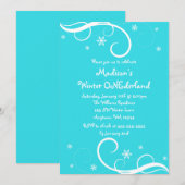 Invitation Snowflakes Turquoise de l'hiver ONE derland (Devant / Derrière)