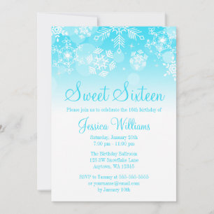 Invitation Snowflakes Turquoise White Winter Wonderland Sweet