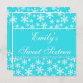 Invitation Snowflakes Turquoises Diamond Sweet 16 (Devant / Derrière)