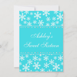 Invitation Snowflakes Turquoises Faux Diamond Sweet 16