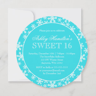 Invitation Snowflakes Turquoises Sweet 16 Winter Wonderland R