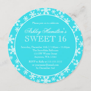 Invitation Snowflakes Turquoises Sweet 16 Winter Wonderland R