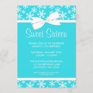Invitation Snowflakes White Bow Winter Wonderland Sweet 16