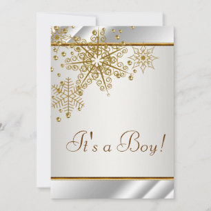 Invitation Snowflakes White Gold d'hiver Bébé Boy Show