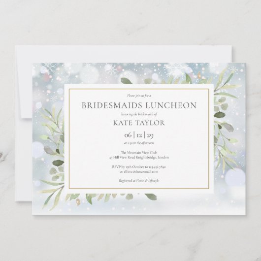 Invitation Snowflakes Winter Green Bridesmaids Luncheon (Devant)