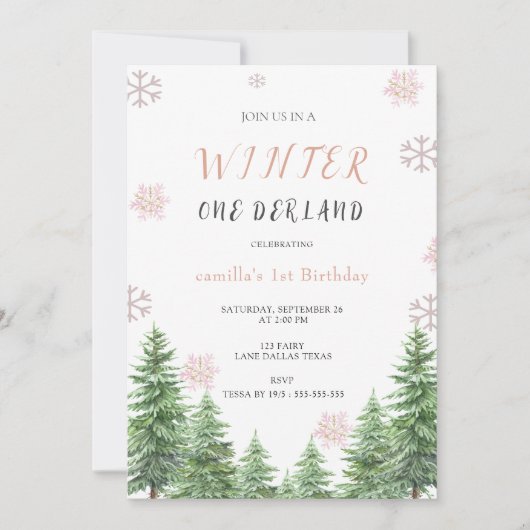 Invitation Snowflakes Winter one Derland 1er anniversaire fêt (Devant)