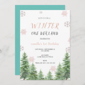 Invitation Snowflakes Winter one Derland 1er anniversaire fêt (Devant / Derrière)