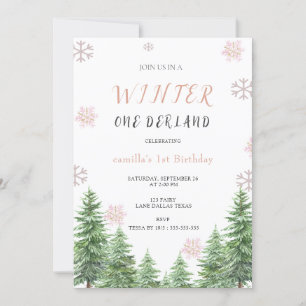 Invitation Snowflakes Winter one Derland 1er anniversaire fêt