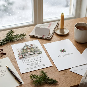 Invitation Snowflakes Winter Scene Aquarelle Pine Noël