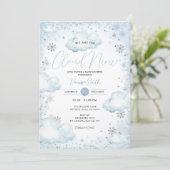 Invitation Snowflakes Winter We Are On Cloud Nine Baby Shower (Debout devant)