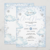 Invitation Snowflakes Winter We Are On Cloud Nine Baby Shower (Devant / Derrière)