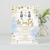 Invitation Snowflakes Winter Wonderland Baby shower Boy (Debout devant)