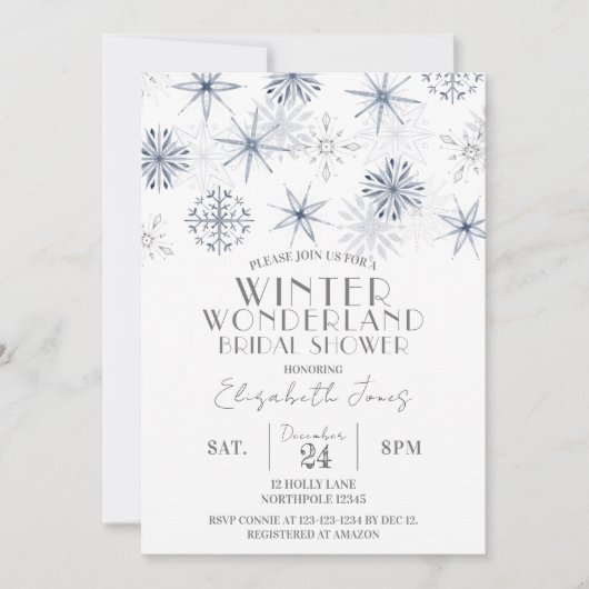 Invitation Snowflakes Winter Wonderland Fête des mariées (Devant)