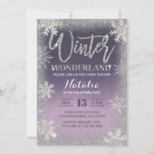 Invitation Snowflakes Winter Wonderland Purple Baby shower (Devant)