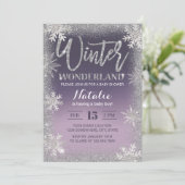 Invitation Snowflakes Winter Wonderland Purple Baby shower (Debout devant)
