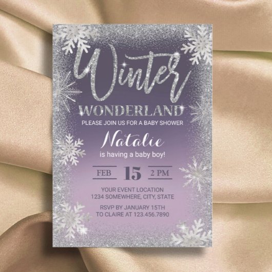 Invitation Snowflakes Winter Wonderland Purple Baby shower