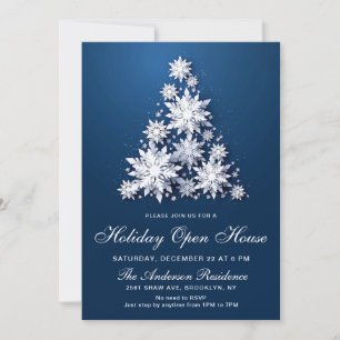 Invitation Snowflics Christmas Tree Holiday Open House