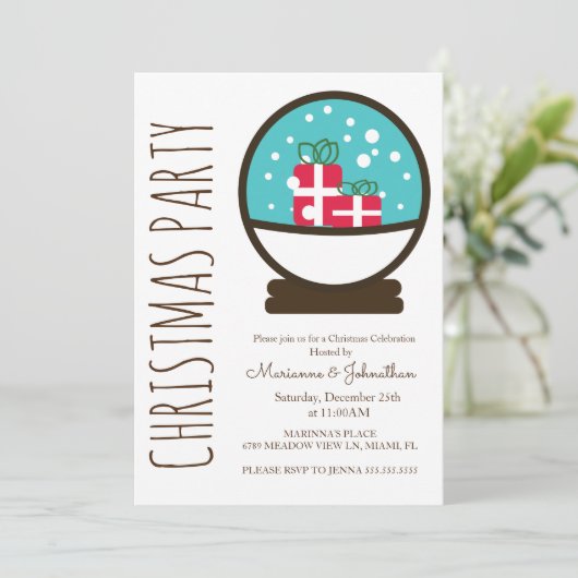 Invitation Snowglobe Noël fête (Debout devant)