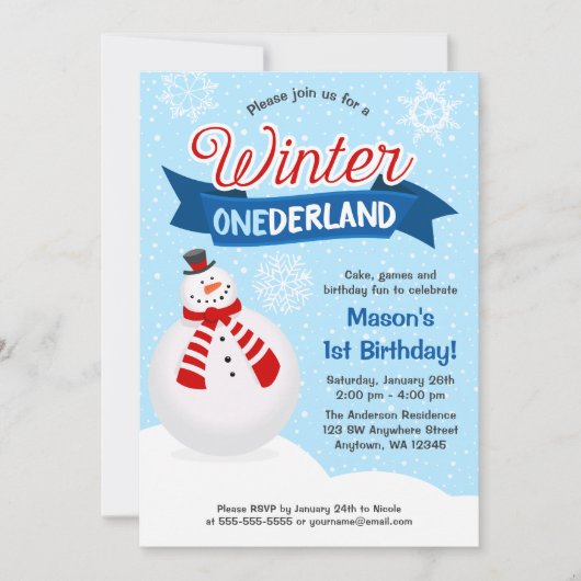 Invitation Snowman Boy Winter ONE derland 1er anniversaire (Devant)