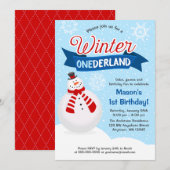 Invitation Snowman Boy Winter ONE derland 1er anniversaire (Devant / Derrière)