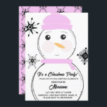 Invitation Snowman Christmas Party Pink Scarf Casquette Invit<br><div class="desc">Invitation de Noël avec l'illustration de Noël de bonhomme de neige et les flocons de neige</div>