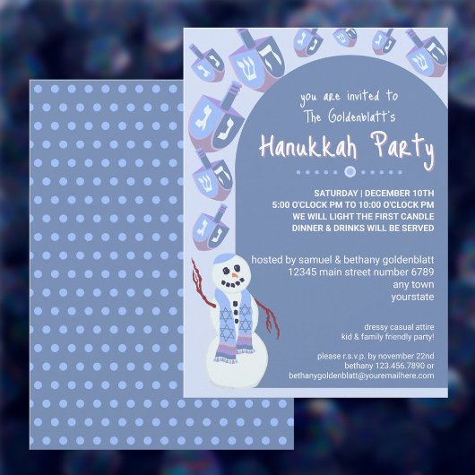 Invitation Snowman Dreidels mignonne Hanoukka Fête de Vacance