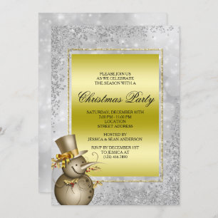 Invitation Snowman et Parties scintillant en or décoratif, No