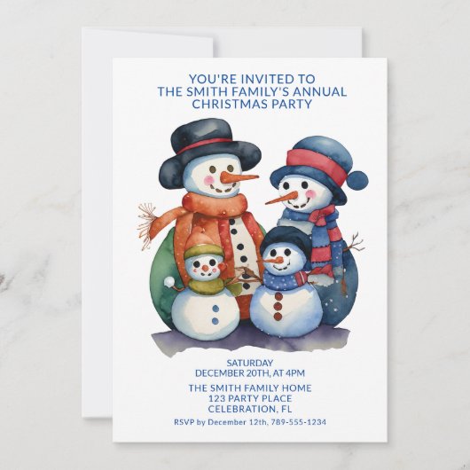 Invitation Snowman Family présente Blue Party (Devant)