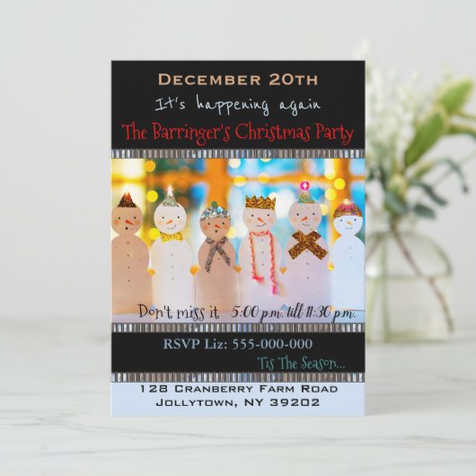 Invitation Snowman Fun Élégante fête de Noël (Debout devant)