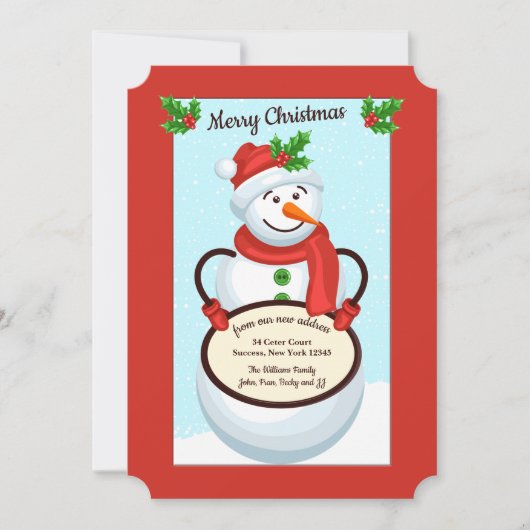Invitation Snowman Holding Sign Moving Holiday Card (Devant)