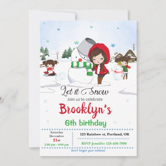 Invitation Snowman Invitation Fille hiver invitati (Devant)