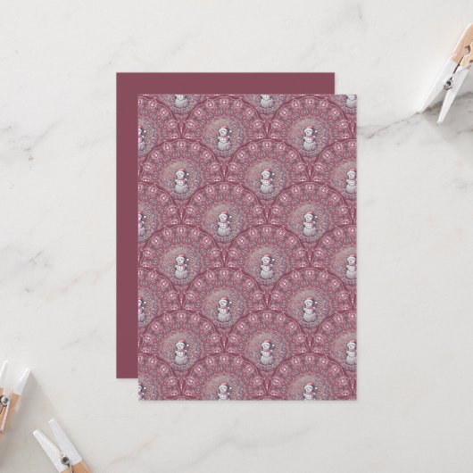 Invitation Snowman Mandala Scallop blanc imprimable (Devant/Arrière en situation)