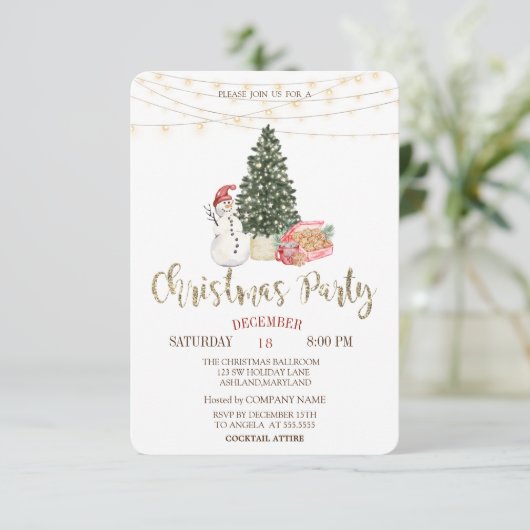 Invitation Snowman, Pine Tree, Cookies Noël Party (Debout devant)