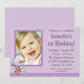 Invitation Snowman Purple Photo d'hiver (Devant / Derrière)