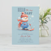 Invitation Snowman Ski d'hiver Sports Blue Boy Baby shower (Debout devant)
