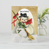 Invitation Snowman vintage avec Gold Parties scintillant fête (Debout devant)