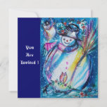 Invitation SNOWMAN With OWL, Soirée du Nouvel An<br><div class="desc">Aquarelle et peinture acrylique Whimsical,  colorée et cool dans le bleu vif,  le rose,  les couleurs avec des fioritures noires et rouges.</div>