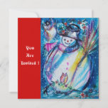 Invitation SNOWMAN With OWL, Soirée du Nouvel An<br><div class="desc">Aquarelle et peinture acrylique Whimsical,  colorée et cool dans le bleu vif,  le rose,  les couleurs avec des fioritures noires et rouges.</div>