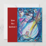 Invitation SNOWMAN With OWL, Soirée du Nouvel An<br><div class="desc">Aquarelle et peinture acrylique Whimsical,  colorée et cool dans le bleu vif,  le rose,  les couleurs avec des fioritures noires et rouges.</div>