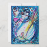 Invitation SNOWMAN With OWL, Soirée du Nouvel An<br><div class="desc">Aquarelle et peinture acrylique Whimsical,  colorée et cool dans le bleu vif,  le rose,  les couleurs avec des fioritures noires et rouges.</div>