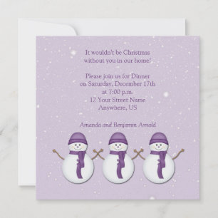 Invitation Snowmen avec Casquettes violets Écarts Noël Invita