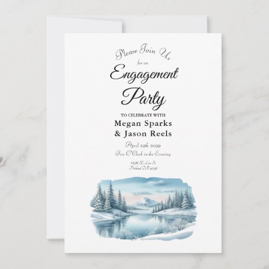 Invitation SnowMountain Winter Lake Engagement Party (Devant)