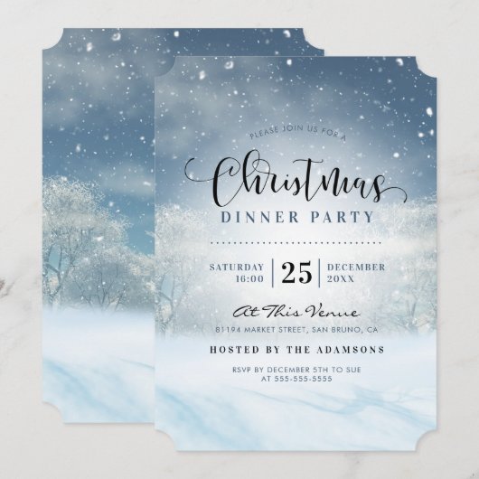 Invitation SnowWinter Wonderland Christmas Dinner Party (Devant / Derrière)